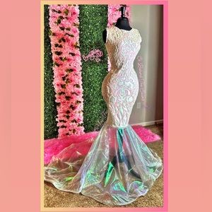 White And Pink Iridescent Prom Dress